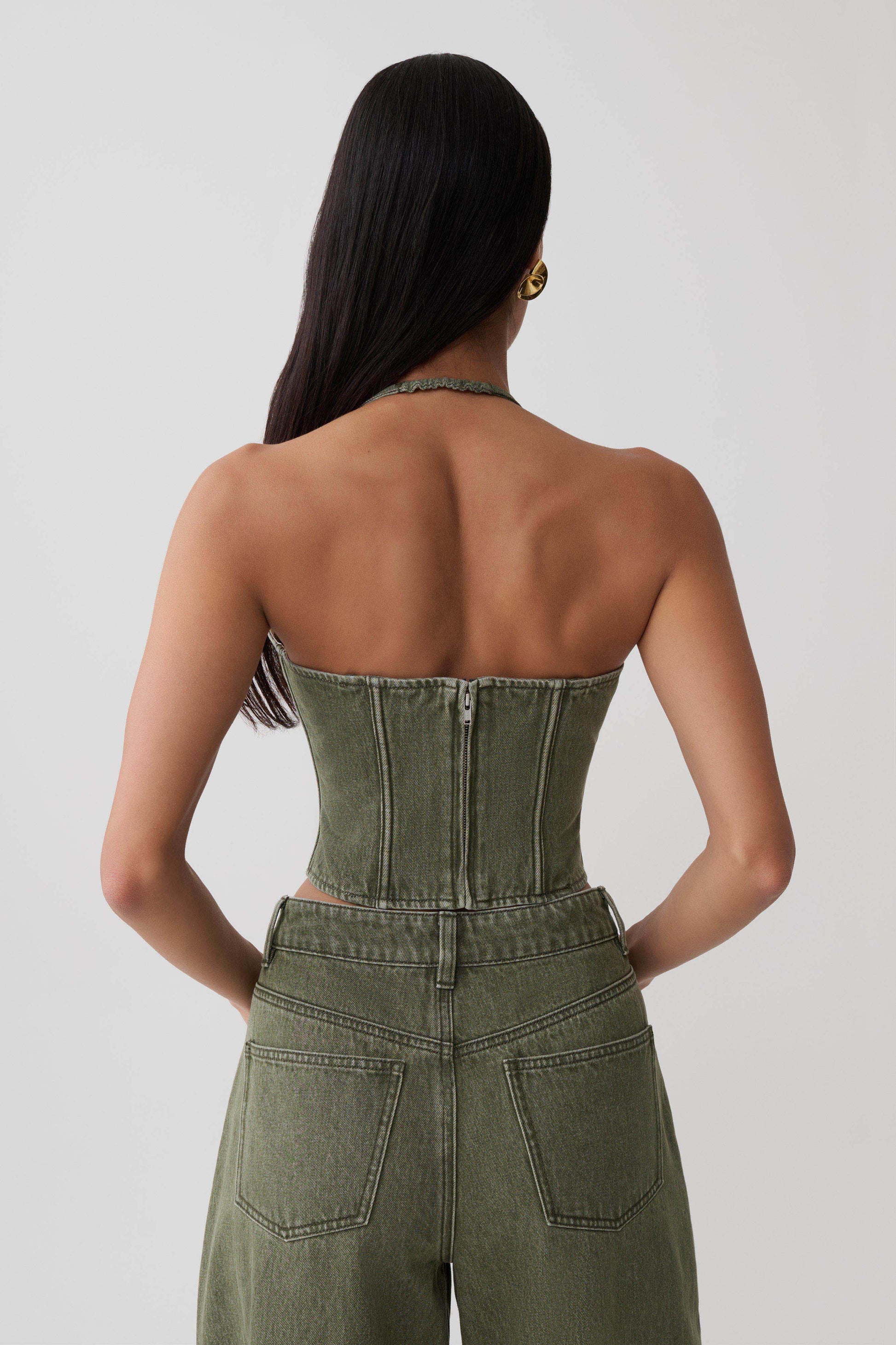Stephanie Corset Denim Top - Washed Khaki #2