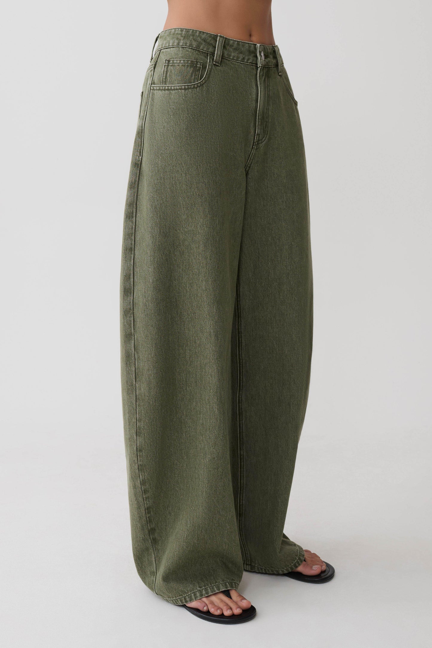 Stephanie Barrel Denim Jeans - Washed Khaki