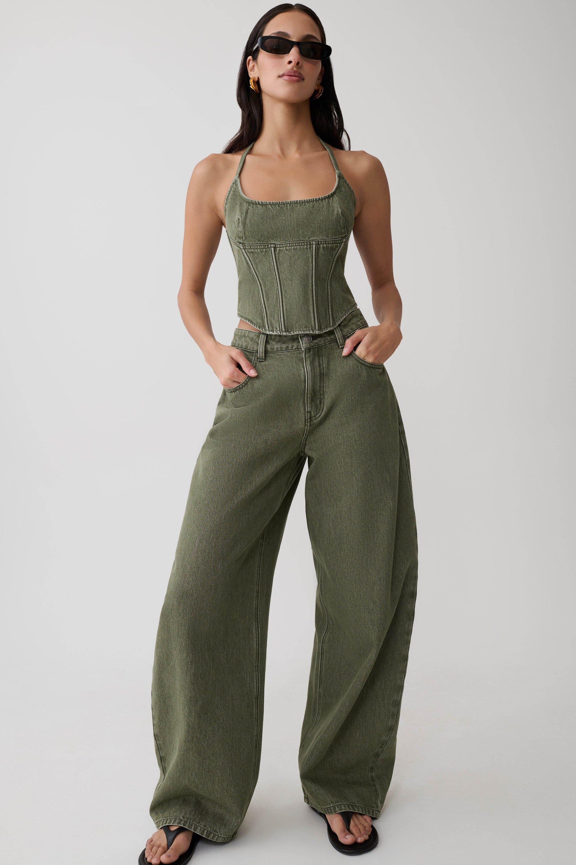 Stephanie Corset Denim Top - Washed Khaki #9