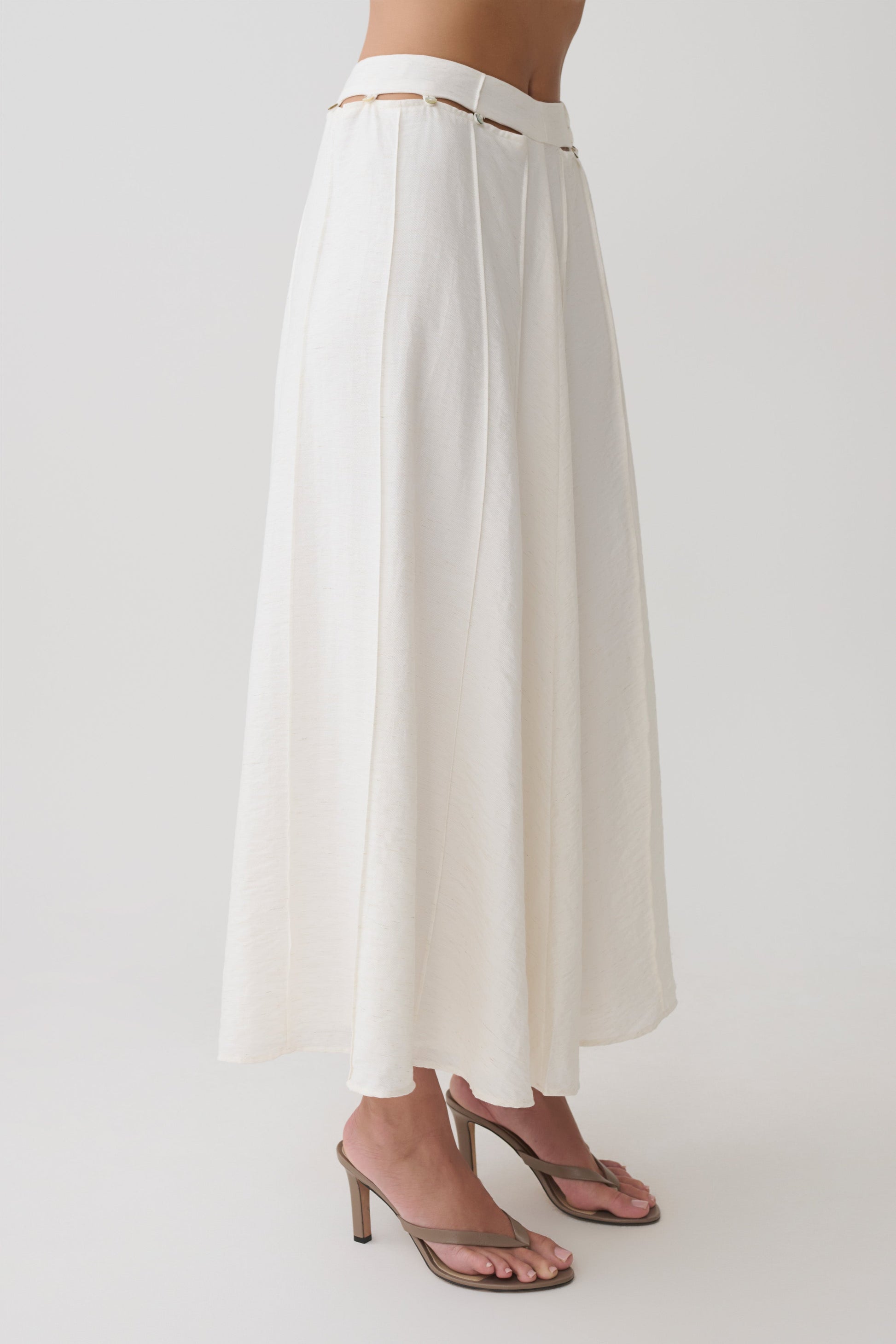 Claire Pearl Button Midi Skirt - White #9