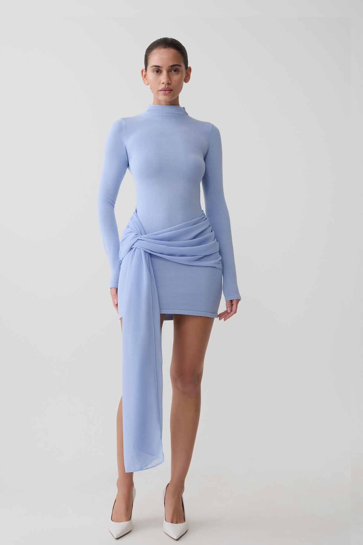 Grayson Knit Chiffon Mini Dress / Cornflower Blue | MESHKI