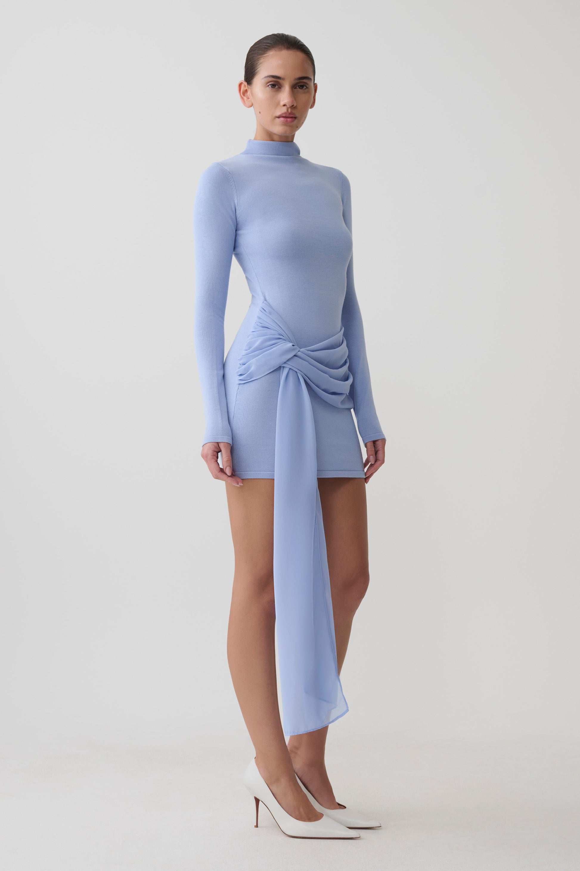 Grayson Knit Chiffon Mini Dress - Cornflower Blue #5
