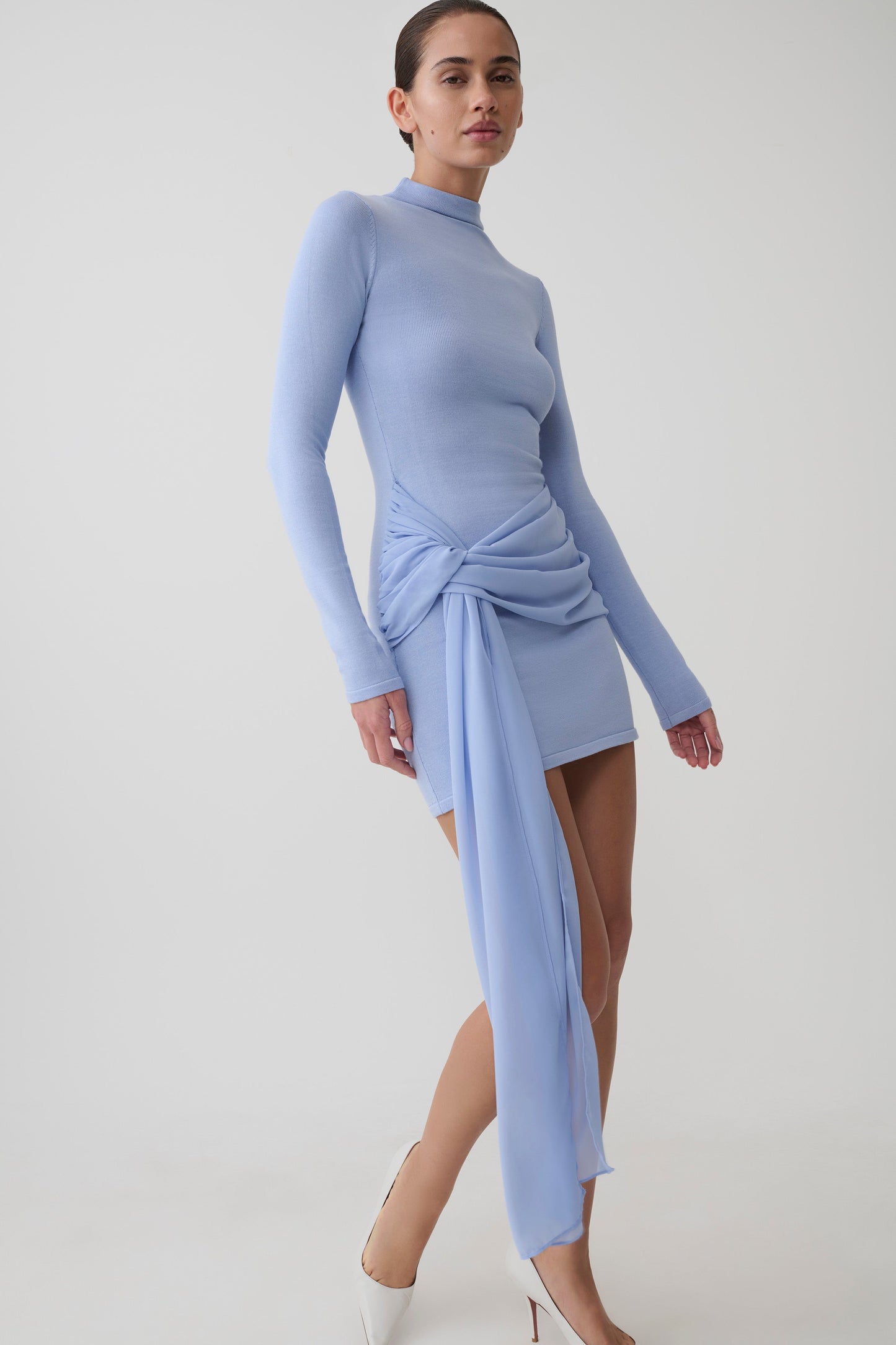 Grayson Knit Chiffon Mini Dress - Cornflower Blue