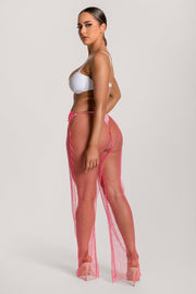 Shimmi Fishnet Diamante Wide Leg Pants - Pink - MESHKI