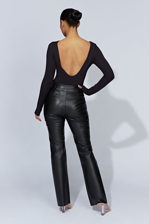 Cheyenne Long Sleeve Plunge Back Bodysuit - Black