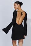 Zahra Long Sleeve Open Back Mini Knit Dress - Grey