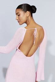 Zahra Long Sleeve Open Back Mini Knit Dress - Blush Pink