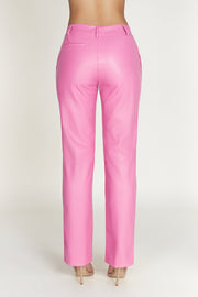 Matilda Slouchy Low Rise Faux Leather Pant - Rose Pink