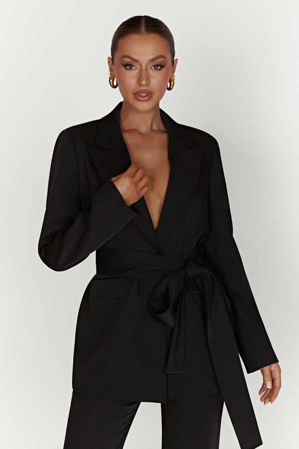 Arna Oversized Belted Blazer - Black