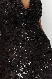Nicola Plunge Neck Sequin Maxi Dress - Black
