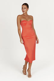 Bryony Cupped Bodycon Midi Dress - Coral