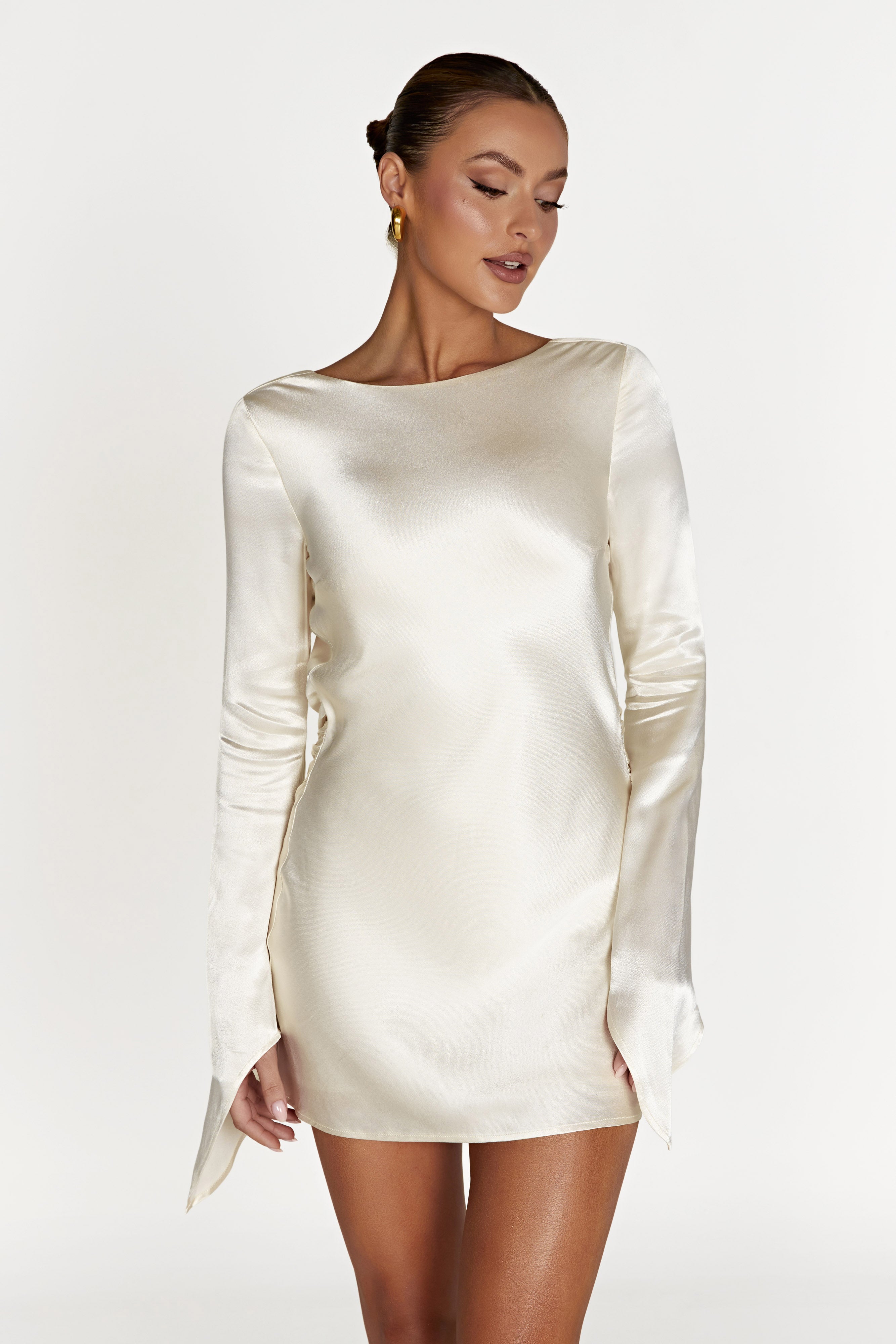 MESHKI | Davina Satin Long Sleeve Mini Dress MESHKI | Davina Satin Long Sleeve Mini Dress