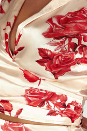 Amia Satin Wrap Shirt - Rose Print