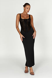 Octavia Lace Corset Maxi Dress - Black