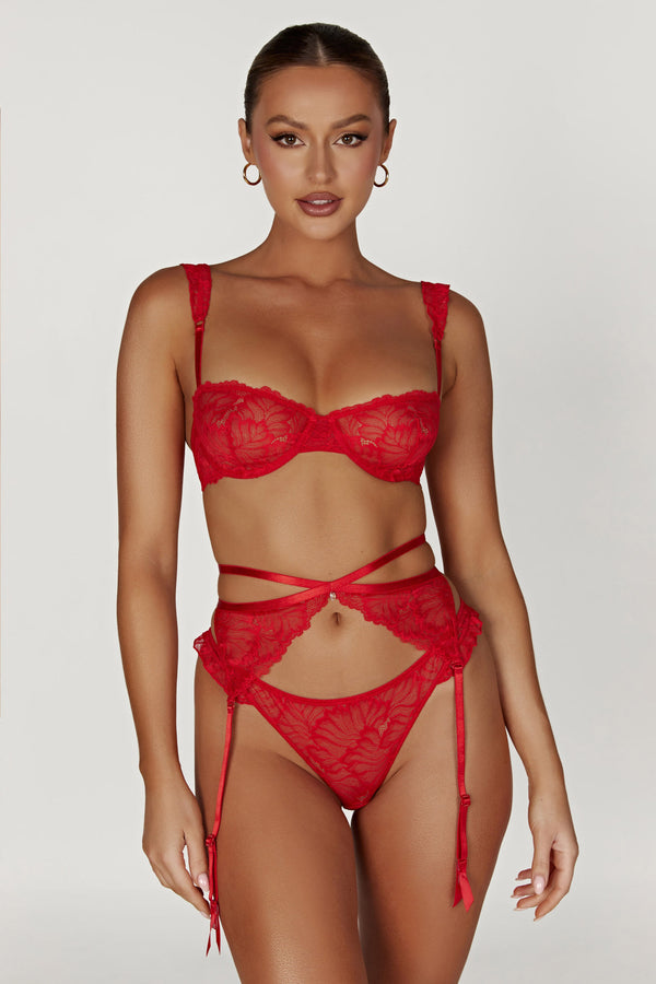 Isadora Lace Crossover Suspenders - Red