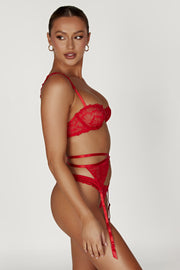 Isadora Lace Crossover Suspenders - Red