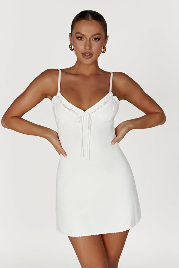 Ellis Pointelle Knit Mini Dress - White