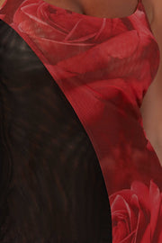 Katarina Two Tone Mesh Mini Dress - Oversized Rose Print
