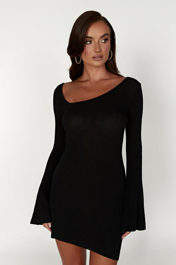 Dry Handle Knit Mini Dress - Black