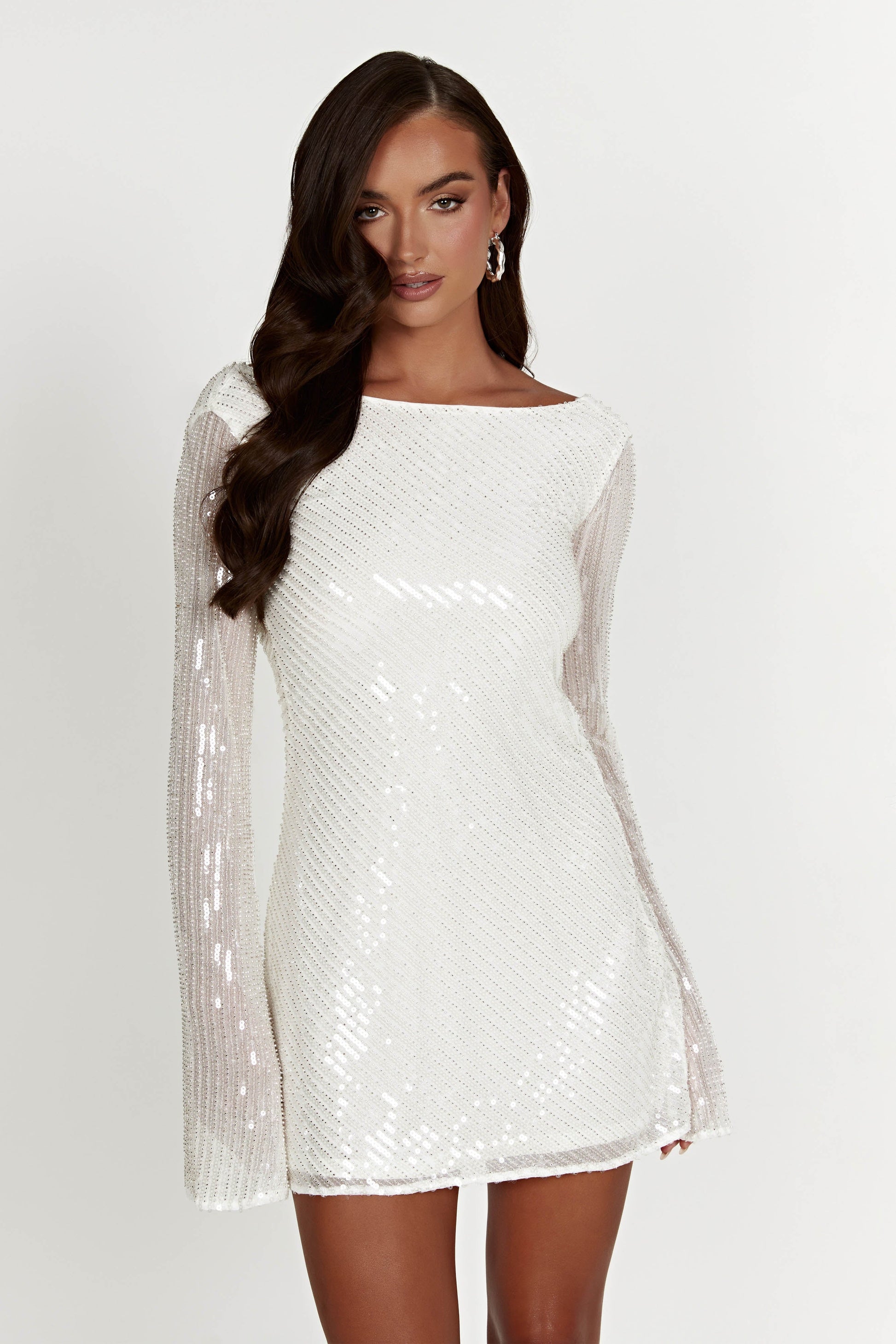 Nala Sequin Mini Dress - White | MESHKI US Nala Sequin Mini Dress - White | MESHKI US
