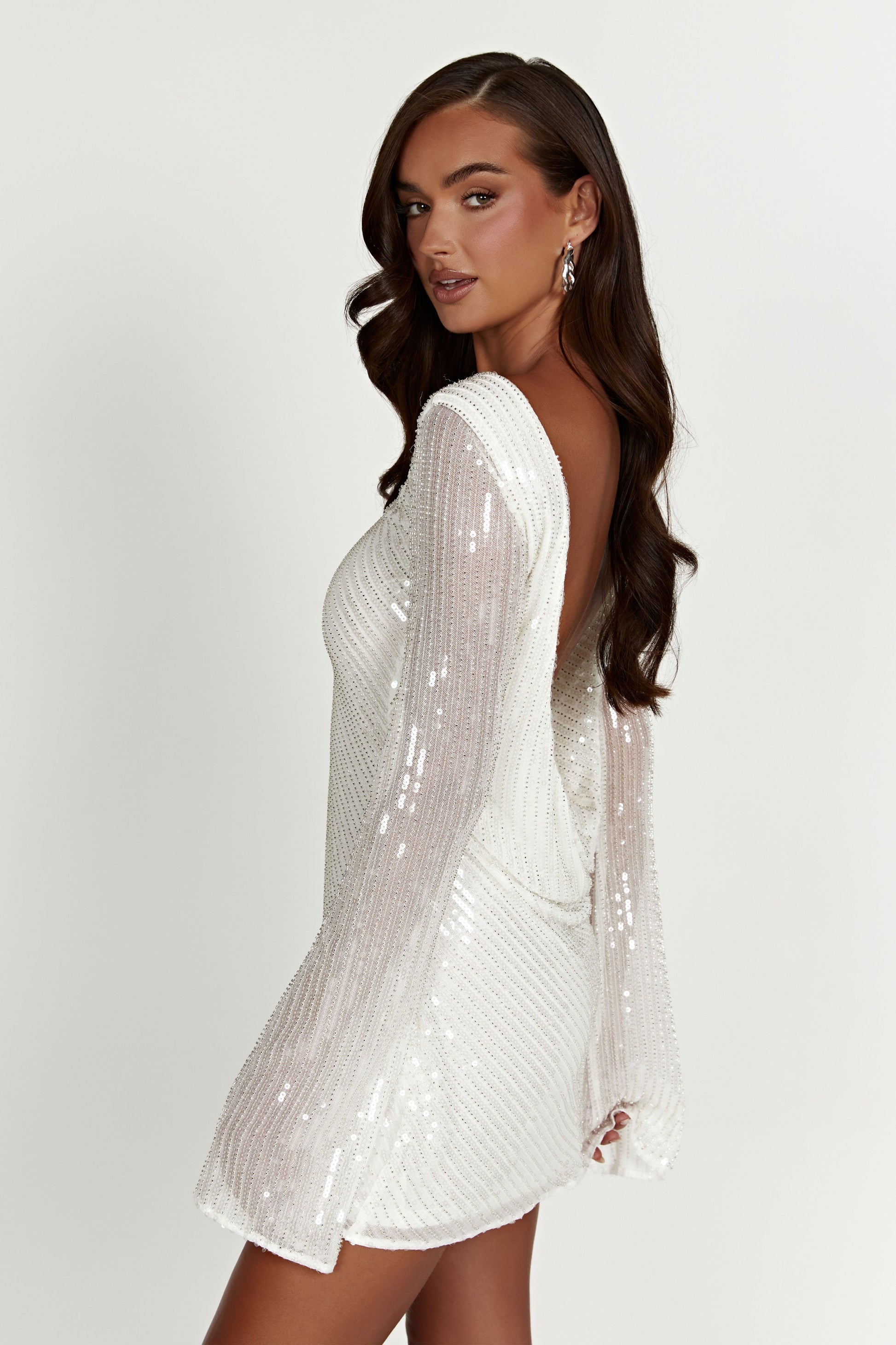 Nala Sequin Mini Dress - White | MESHKI US Nala Sequin Mini Dress - White | MESHKI US