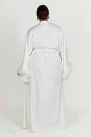 Amalia Satin Feather Trim Robe - White
