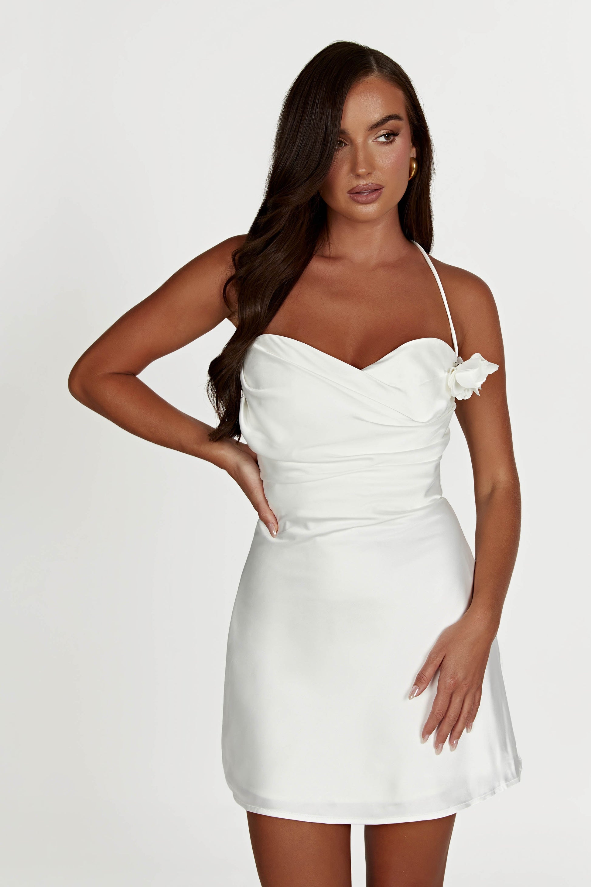 Otillie Rose Halter Mini Dress - White | MESHKI US Otillie Rose Halter Mini Dress - White | MESHKI US