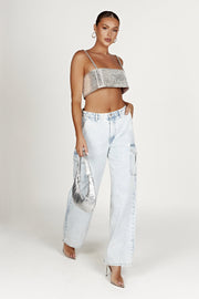 Mirror cropped top - Silver - Women - Gina Tricot