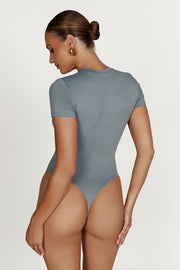 Francesca Recycled Nylon Crew Neck Short Sleeve Bodysuit - Light Charcoal