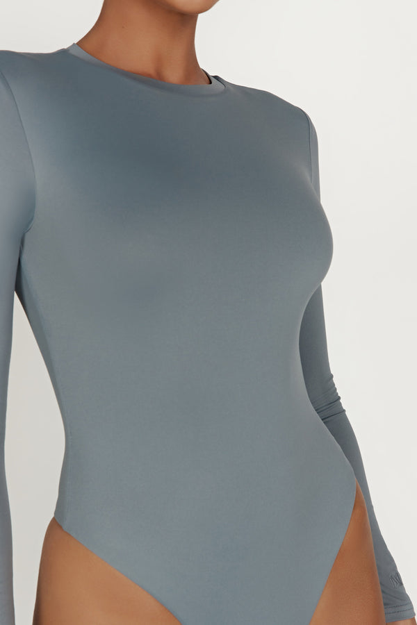 Nia Long Sleeve V Neck Bodysuit - Charcoal - MESHKI U.S