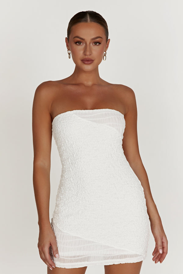 Gemina Textured Strapless Mini Dress - White - MESHKI U.S
