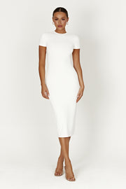 Penny Recycled Nylon Short Sleeve Midi Dress - White