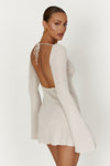 Zahra Long Sleeve Open Back Mini Knit Dress - Olive