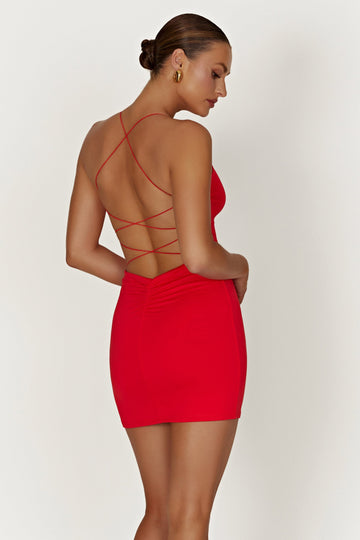 Recycled Nylon Mini Backless Dress - Red