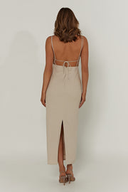 Leana Linen Backless Midi Dress - Natural