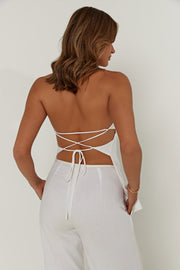 Aieleen Linen Strapless Back Tie Top - White