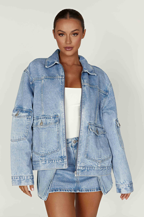 100% Cotton Oversized-Collar Zip Jacket