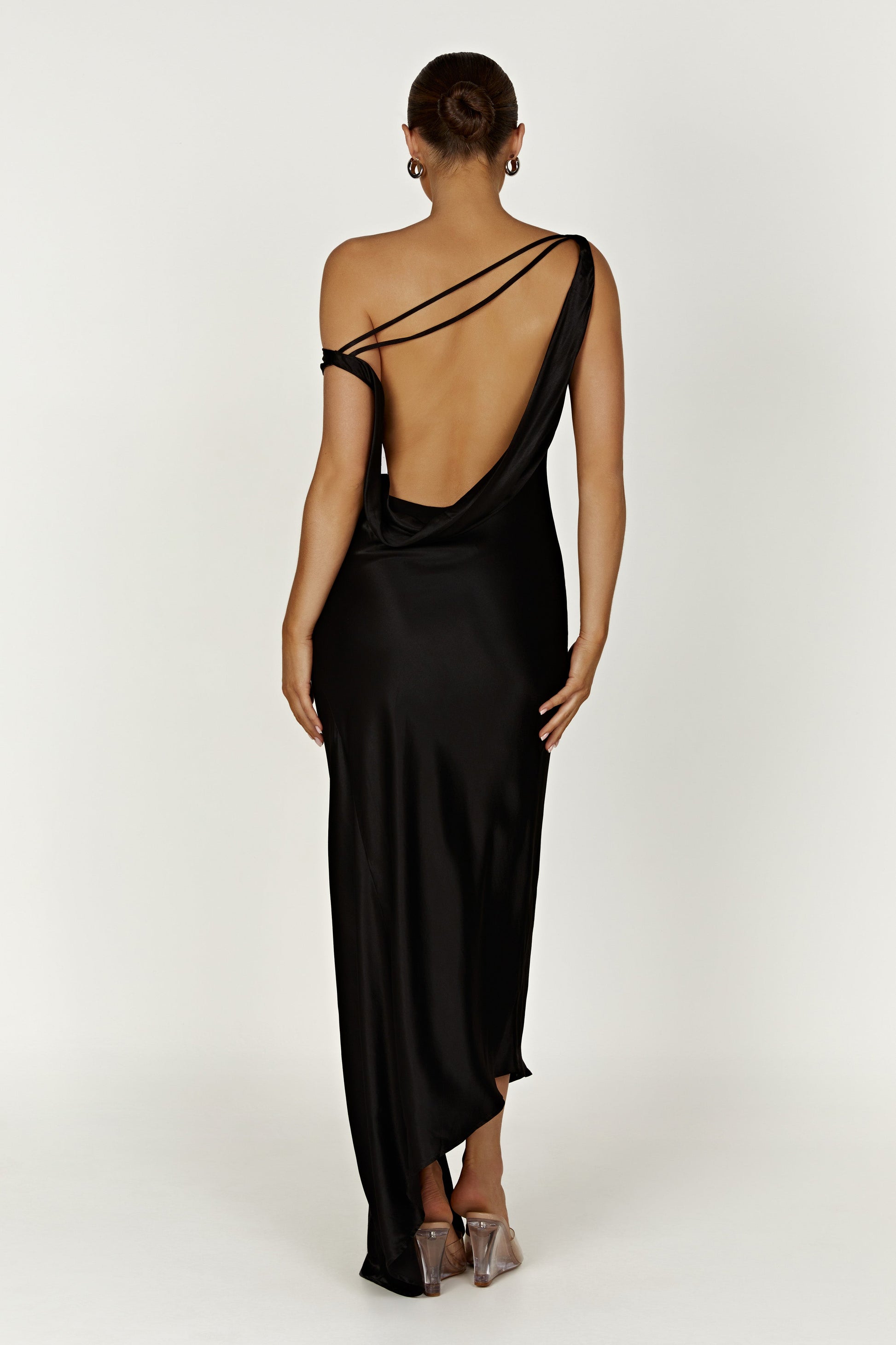 Yvette Slip Maxi Dress With Asymmetrical Hem - Black | MESHKI US Yvette Slip Maxi Dress With Asymmetrical Hem - Black | MESHKI US