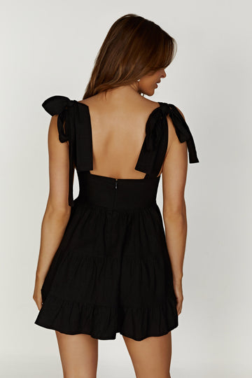 Aurelia Linen Mini Dress - Black
