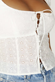 Cressida Cotton Anglaise Puff Sleeve Top - White