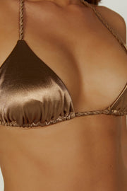 Sachi Triangle Bikini Top With Braided Ties - Bronze
