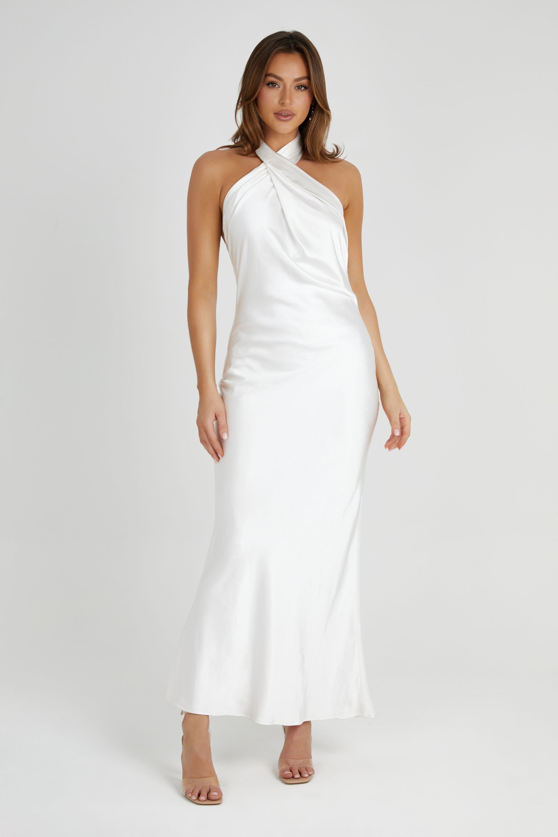 Laura Halter Satin Gown / White | MESHKI | S Laura Halter Satin Gown / White | MESHKI | S