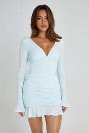Leanne Jersey Gathered Mini Dress - Arctic Blue