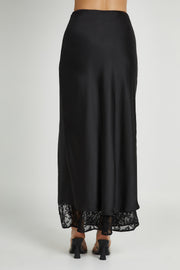 Mia Satin Lace Midi Skirt - Black