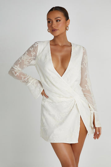 Burnout Velvet Dress - White