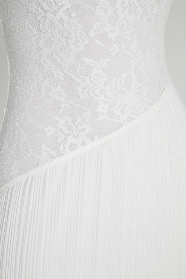 Skye Lace Plisse Strapless Midi Dress - White