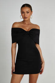 Gwyneth Off Shoulder Bow Mini Dress - Black