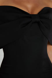 Gwyneth Off Shoulder Bow Mini Dress - Black