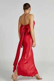 Rochelle Bow Back Satin Maxi Dress - Red