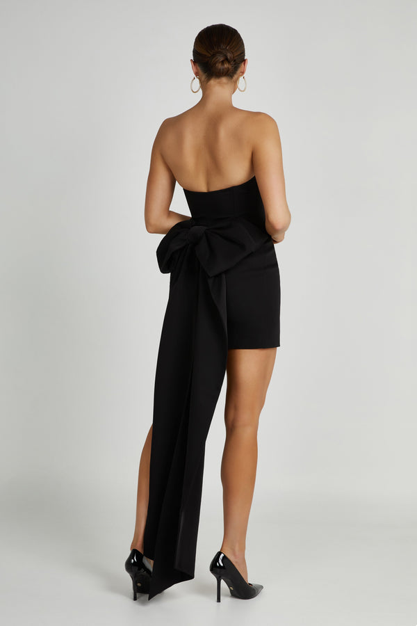Meredith Strapless Bow Mini Dress - Black - MESHKI U.S